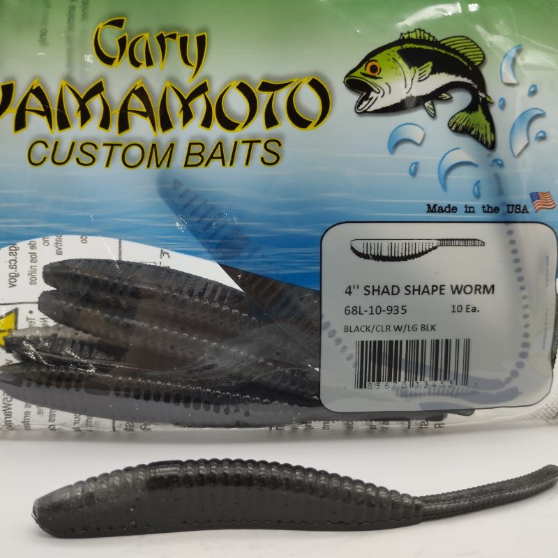 4¨ Gary Yamamoto Shad Shape Worm BLACK/CLR W/LG BLK - 935