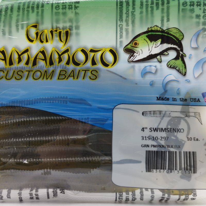 Gary Yamamoto Swimsenko 4¨- 297 Green Pumkin Black Flake